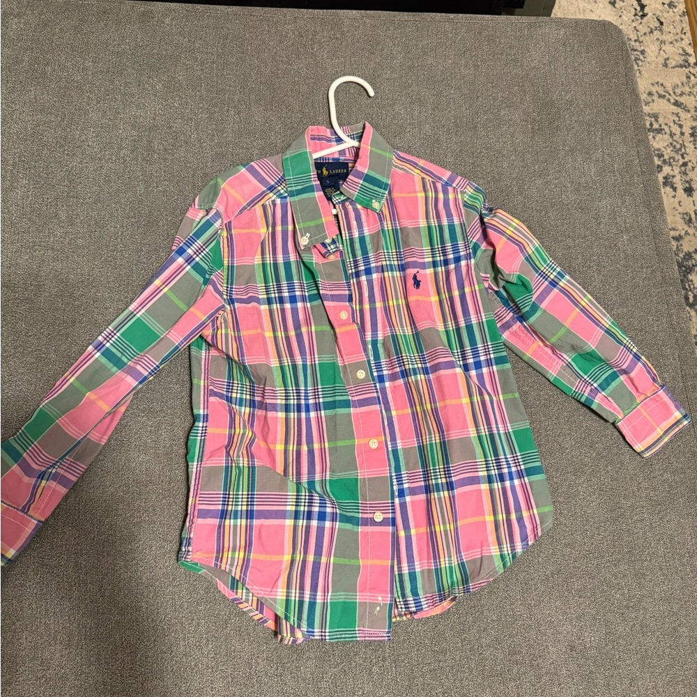 Ralph Lauren Pink and Green Plaid Button Down Shirt